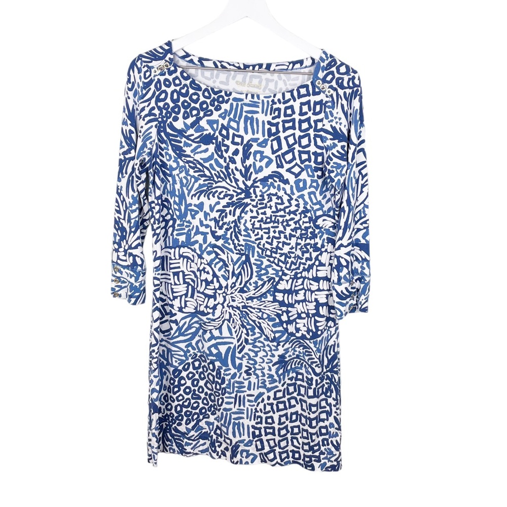 Lilly Pulitzer Sophie Dress Size Medium Indigo Home Slice Blue Pineapple Print - Picture 2 of 9
